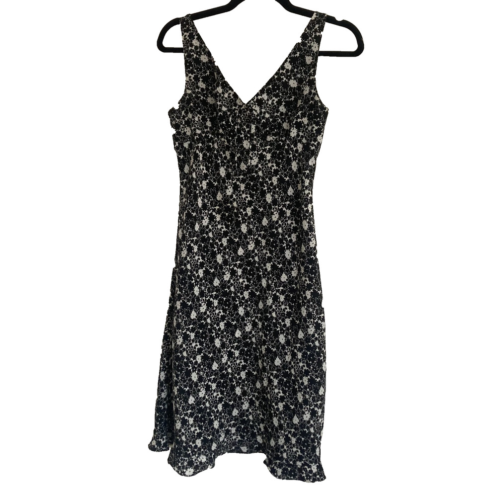VTG‎ Express Y2K Midi Dress Women XS Baby Doll Tank Black White Ditsy Floral